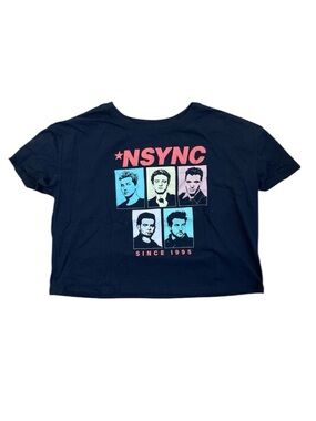 *NSYNC Band T-Shirt Med Black Tee Pop Boy Crop Casual Music Memorabilia 90s 00s
